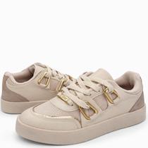 Tênis Feminino Vizzano Casual Bege com Detalhes Dourados e Solado Plataforma Tênis Feminino Vizzano Casual Bege com Detalhes Dourados e Solado Plataforma
