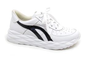 Tênis Feminino Werner Couro Branco Com Preto Conforto Modinha Tendência