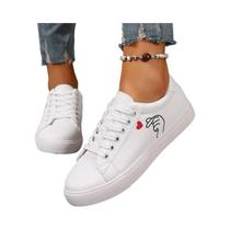 Tênis Femininos Brancos Respiráveis Para Corrida Com Bordado De Flores E Cadarço Casual Para Tênis Femininos Brancos Respiráveis Para Corrida Com Bordado De Flores E Cadarço Casual Para