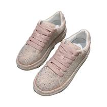 Tênis Femininos Com Plataforma De Strass Branco Prata Sola Grossa Casual Cristal Brilhante Sapatos