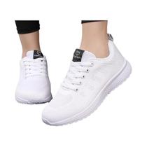 Tênis Femininos Respiráveis De Malha Com Cadarço, Para Caminhada, Casuais, Nas Cores Rosa, Preto E