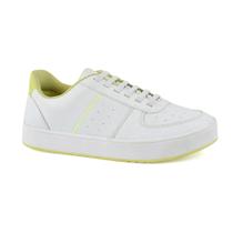 Tenis Feminio Sapatenis Branco Lemon Godiva Cadarço Elastano Confortavel Reforçado
