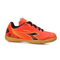Tênis Futsal Diadora Squadra Laranja / Preto / Amarelo Neon Costurada