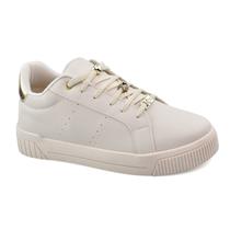 Tênis Godiva Casual Cadarços Tachas Feminino Creme Dourado Tênis Godiva Casual Cadarços Tachas Feminino Creme Dourado