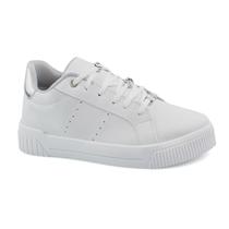 Tênis Godiva Feminino Casual Cadarços Tachas Metálicas Branco Prata Tênis Godiva Feminino Casual Cadarços Tachas Metálicas Branco Prata