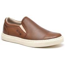 Tênis Iate Casual Slip On Couro Masculino Solado Flat Emborrachado Flexível Confortável