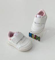 Tênis Infantil 17/22 Klin Branco com Glitter Colorido e Detalhes Rosa