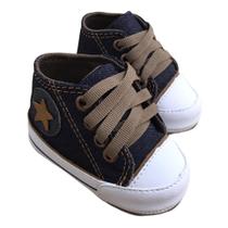 Tênis Infantil Baby I Cano Alto Jeans E Chocolate