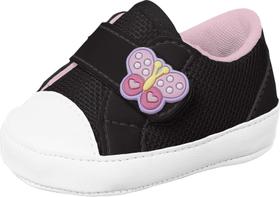 Tênis Infantil Bebê VIA BABY Preto Borboleta