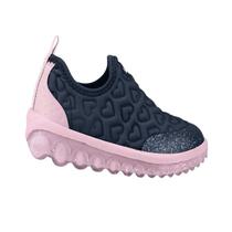 Tênis Infantil Bibi Roller 2.0 Menina Coração Azul Com Rosa