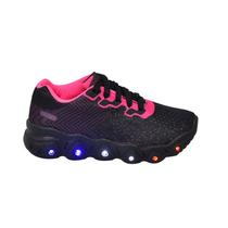 Tênis Infantil Cadarço Feminino Masculino Com Led Escolar Rosa Pink Preto