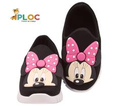 Tênis infantil calce fácil meia anatômico leve e flexível ploc - p02 preto poá pink