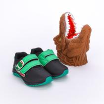 Tênis Infantil Calce Fácil Preto Kidy Fantoche Dinossauro