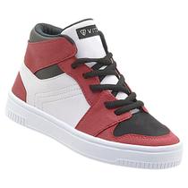 Tênis Infantil Cano Alto Vitz Recortes Sneaker - Preto e Vermelho