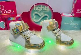 Tênis Infantil Cano Alto World Colors Led Colorido Tênis Infantil Cano Alto World Colors Led Colorido