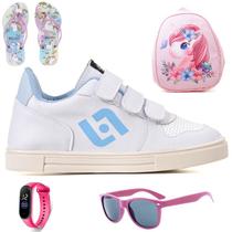 Tenis Infantil Casual Sapatenis Meninas Street Calce Facil + Mochila Chinelo Oculos Relogio