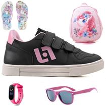 Tenis Infantil Casual Sapatenis Meninas Street Calce Facil + Mochila Chinelo Oculos Relogio