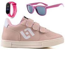 Tenis Infantil Casual Sapatenis Meninas Street Calce Facil+ Oculos + Relogio