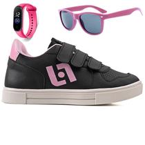 Tenis Infantil Casual Sapatenis Meninas Street Calce Facil + Oculos Relogio