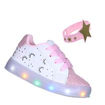 Tenis Infantil Com Luz Led que Pisca Acende Acompanha Pulseira Para Meninas Tenis Infantil Com Luz Led que Pisca Acende Acompanha Pulseira Para Meninas