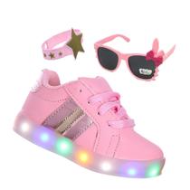 Tenis Infantil Com Luzinha de Led Kit de Criança Menina com Oculos Tenis Infantil Com Luzinha de Led Kit de Criança Menina com Oculos