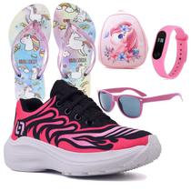 Tenis Infantil De Amarrar Meninas Leve Desenhos LIGHT + Mochila Chinelo Oculos Relogio