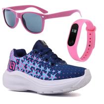 Tenis Infantil De Amarrar Meninas Leve Desenhos LIGHT + Oculos Relogio