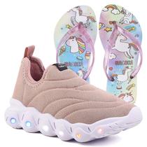 Tenis Infantil De Led Calce Facil Elastico Meninas Feminino + Chinelo Tenis Infantil De Led Calce Facil Elastico Meninas Feminino + Chinelo