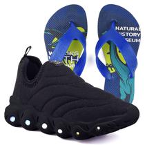 Tenis Infantil De Led Calce Facil Elastico Meninos Masculino + Chinelo