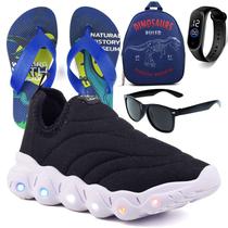 Tenis Infantil De Led Calce Facil Elastico Meninos Masculino + Mochila Chinelo Oculos Relogio