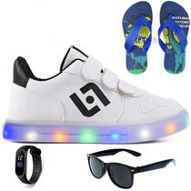Tenis Infantil De Led Casual Escolar Sapatenis Meninos Street Calce Facil + Chinelo Oculos Relogio Tenis Infantil De Led Casual Escolar Sapatenis Meninos Street Calce Facil + Chinelo Oculos Relogio