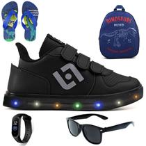 Tenis Infantil De Led Casual Escolar Sapatenis Meninos Street Calce Facil + Mochila Chinelo Oculos Relogio