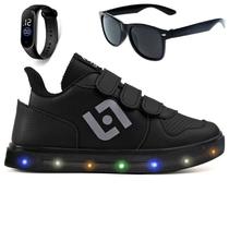 Tenis Infantil De Led Casual Escolar Sapatenis Meninos Street Calce Facil + Oculos Relogio