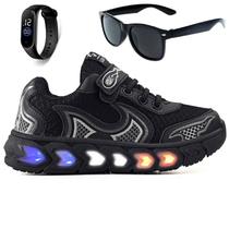 Tenis Infantil De Led Casual Jogger Meninos Escolar Basico+ Oculos + Relogio