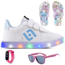 Tenis Infantil De Led Casual Sapatenis Meninas Street Calce Facil + Chinelo Oculos Relogio - LIGHT