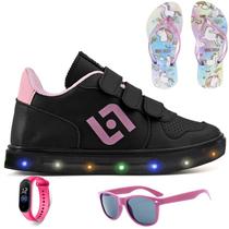 Tenis Infantil De Led Casual Sapatenis Meninas Street Calce Facil + Chinelo Oculos Relogio - LIGHT