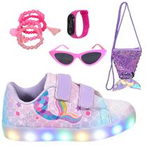 Tênis Infantil De Led Feminino Casual Desenho Sereia +Pulseira+Óculos+Relógio+Bolsa Calda Sereia Tênis Infantil De Led Feminino Casual Desenho Sereia +Pulseira+Óculos+Relógio+Bolsa Calda Sereia