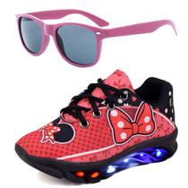 Tenis Infantil De Led Feminino Meninas De Amarrar + Oculos