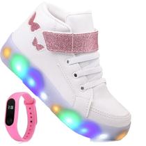 Tenis Infantil De Led Meninas Botinha Borboleta + Relogio - CALCADOS LGHT LIGHT