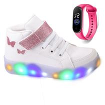 Tenis Infantil De Led Meninas Botinha Borboleta + Relogio Tenis Infantil De Led Meninas Botinha Borboleta + Relogio