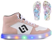 Tenis Infantil De Led Meninas Botinha Cano Alto Escolar Casual Basico + Chinelo Tenis Infantil De Led Meninas Botinha Cano Alto Escolar Casual Basico + Chinelo