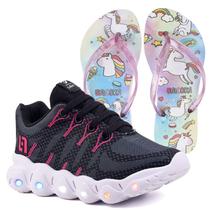 Tenis Infantil De Led Meninas Calce Facil Desenhos Luzinha LIGHT + Chinelo Tenis Infantil De Led Meninas Calce Facil Desenhos Luzinha LIGHT + Chinelo