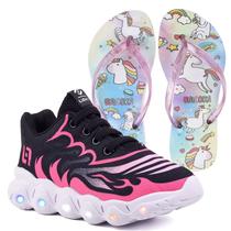 Tenis Infantil De Led Meninas Calce Facil Desenhos Luzinha LIGHT + Chinelo Tenis Infantil De Led Meninas Calce Facil Desenhos Luzinha LIGHT + Chinelo