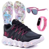 Tenis Infantil De Led Meninas Calce Facil Desenhos Luzinha LIGHT + Chinelo Oculos Relogio Tenis Infantil De Led Meninas Calce Facil Desenhos Luzinha LIGHT + Chinelo Oculos Relogio