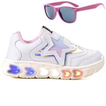 Tenis Infantil De Led Meninas Estrela Holografico Casual LIGHT + Oculos