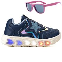Tenis Infantil De Led Meninas Estrela Holografico Casual LIGHT + Oculos