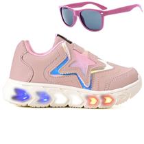 Tenis Infantil De Led Meninas Estrela Holografico Casual LIGHT + Oculos