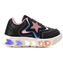 Tenis Infantil De Led Meninas Estrela Holografico Casual