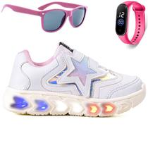 Tenis Infantil De Led Meninas Estrela Holografico Casual+ Oculos + Relogio Tenis Infantil De Led Meninas Estrela Holografico Casual+ Oculos + Relogio