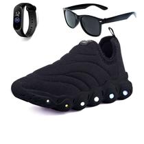 Tenis Infantil de Led Menino e Menina Calce Facil Preto + Óculos e Relógio Tenis Infantil de Led Menino e Menina Calce Facil Preto + Óculos e Relógio